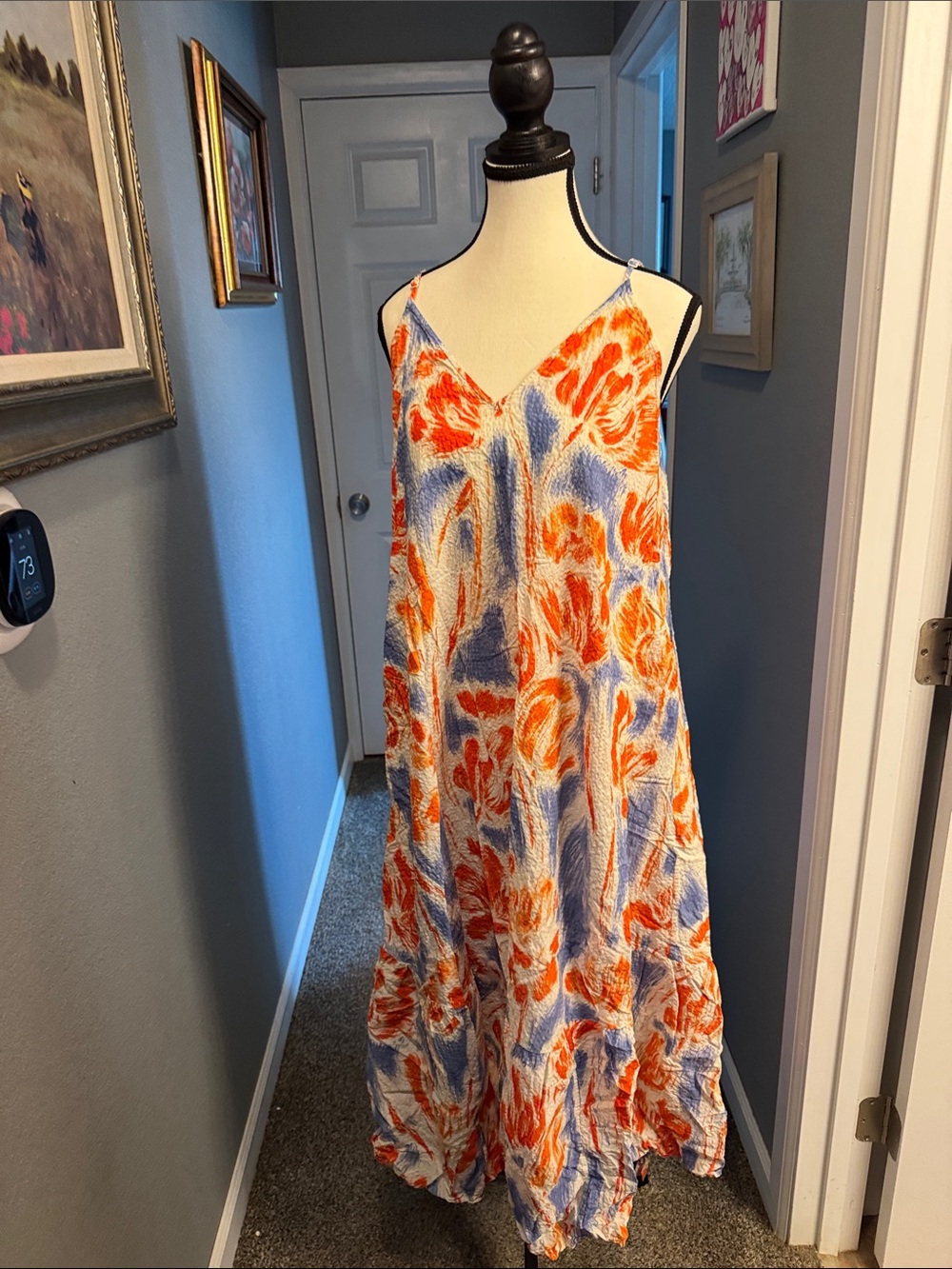 Floral V-Neck Maxi Dress in Orange & Blue